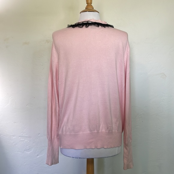 BEREK by Takahe Sakor Pink Knit Cardigan Black Lace Rhinestone Pearl Buttons - Picture 7 of 10